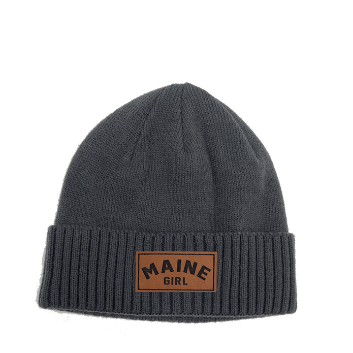 Maine Girl Leather Patch Rib Knit Beanie