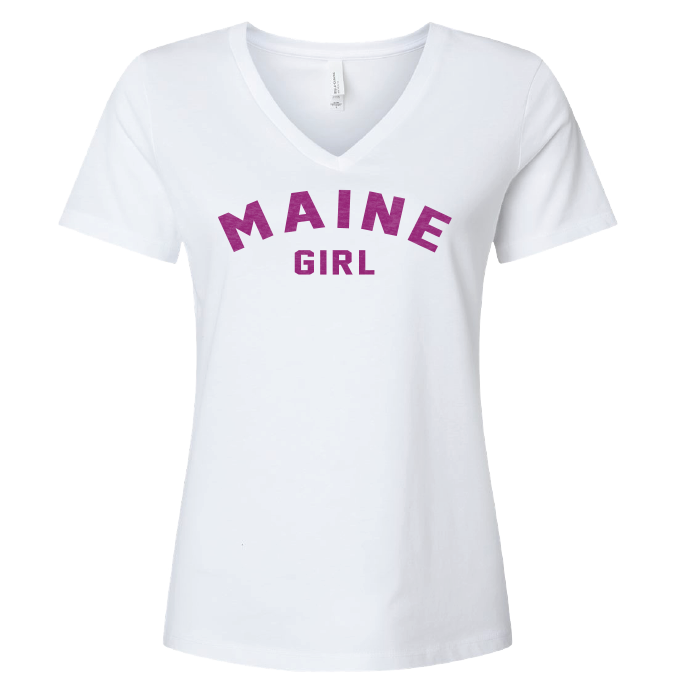 Maine Girl Color Text V-Neck T-Shirt