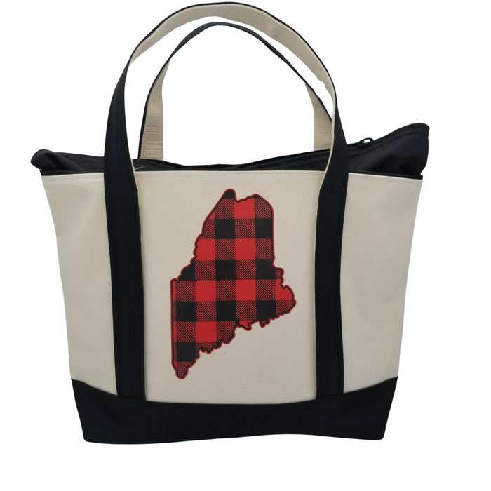 ME Buffalo Plaid Large Tote Bag With Zipper Top