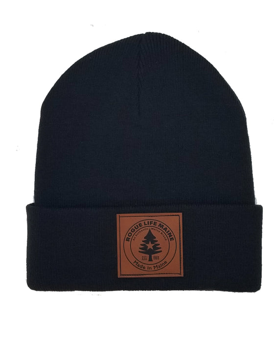 Rogue Life Logo Leather Patch Fleece-Lined Knit Beanie