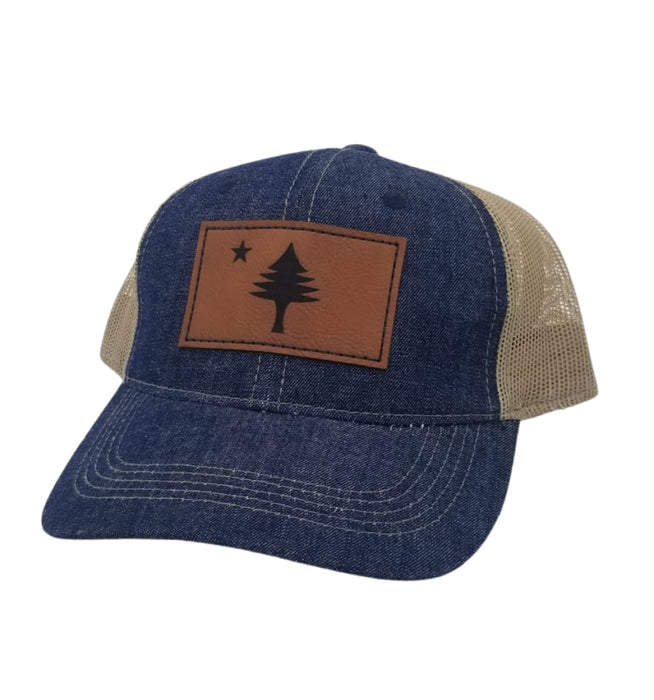 ME Flag Leather Denim Trucker Hat